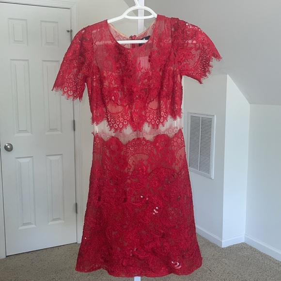 Marchesa Notte‎ Red Diane Mini Lace Dress Size 2 - Picture 3 of 7